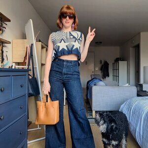 💙🤍 Farm Rio Backless Linen Crop Top (XS) 🤍💙